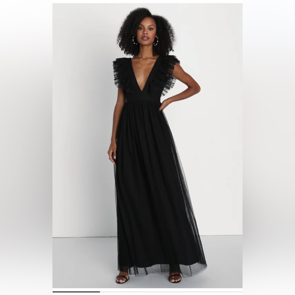 Lulu's Black Ruffle Maxi Dress